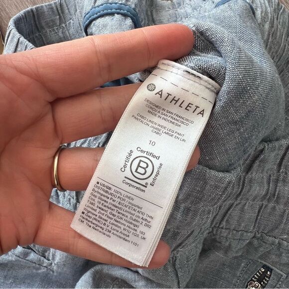 Athleta Cabo linen wide leg pants blue‎ women’s size 10 - Picture 8 of 10